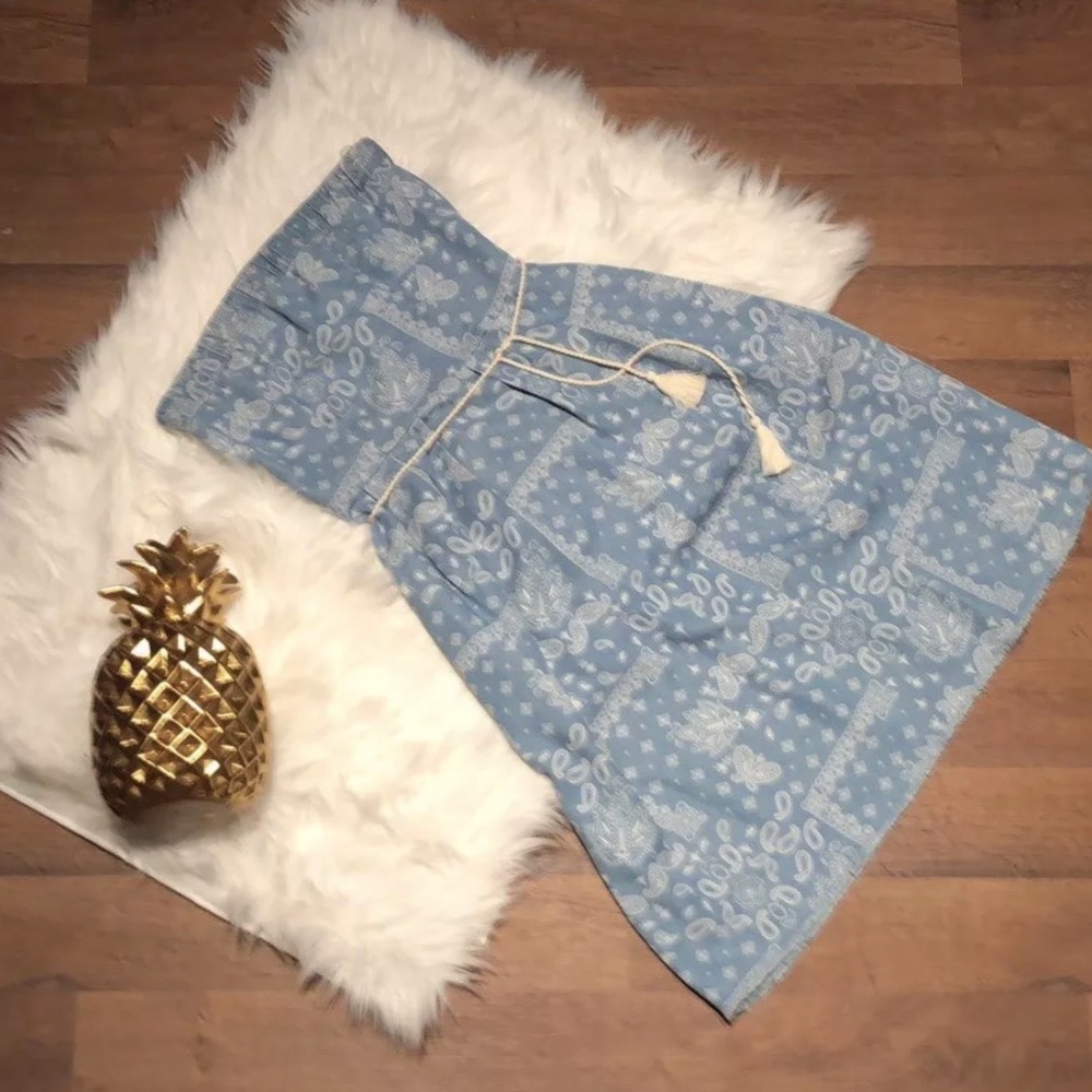 Zara Denim Strapless Paisley Dress size Small